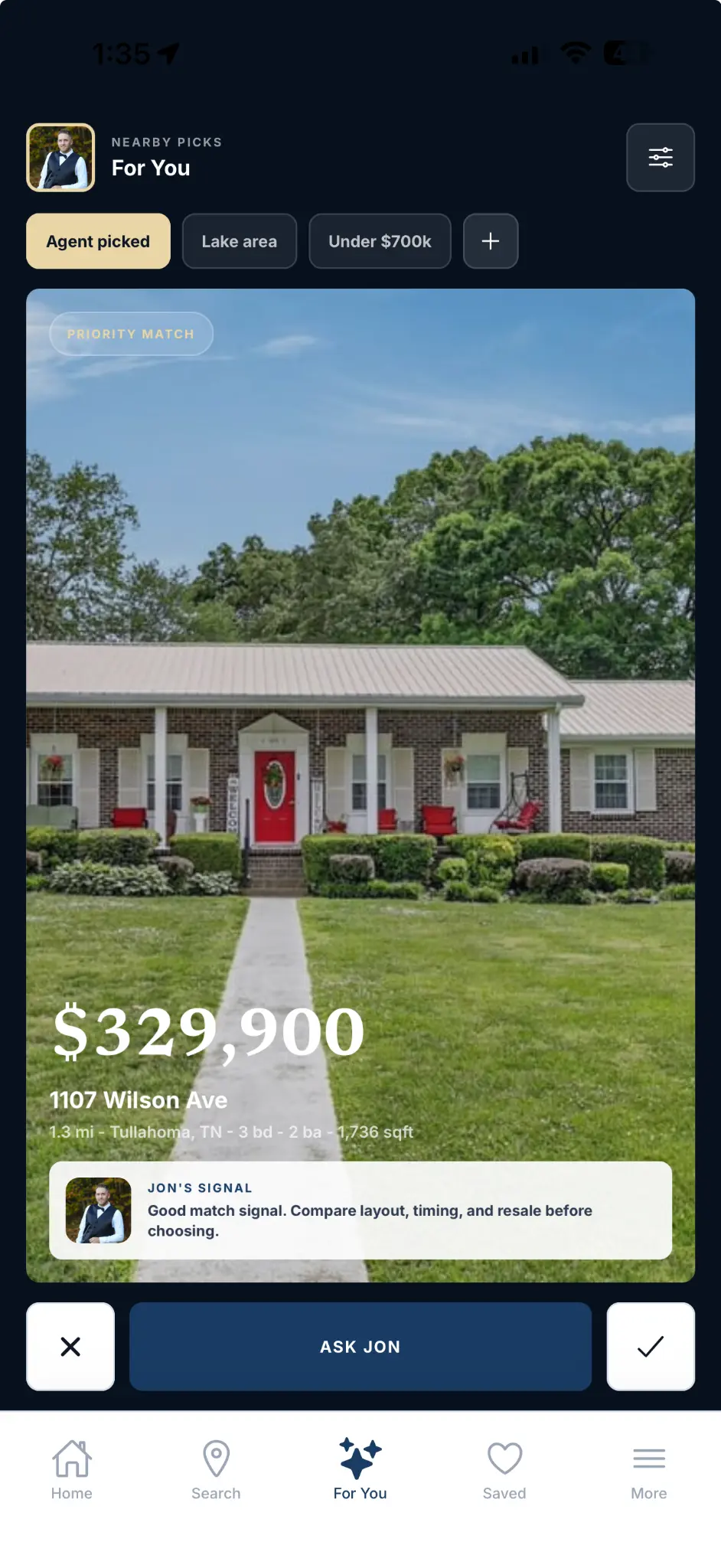 Personalized Tullahoma home recommendations on the For You screen